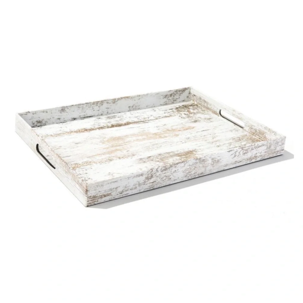 American Atelier Birch Wood Finished Summer Pool Serveware Tray With Handles